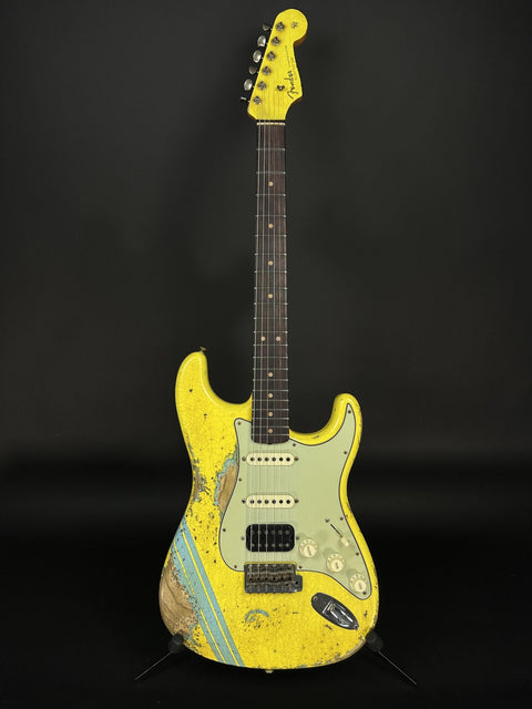 Fender Custom Shop 1963 Stratocaster Super Heavy Relic HSS - Graffiti Yellow w/ Daphne Blue Competition Stripe -