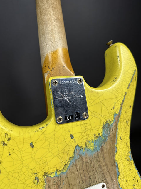 Fender Custom Shop 1963 Stratocaster Super Heavy Relic HSS - Graffiti Yellow w/ Daphne Blue Competition Stripe -