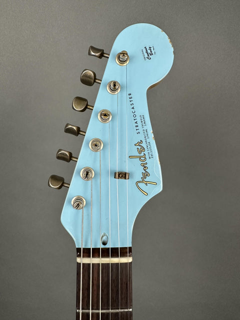 Fender Custom Shop 1963 Stratocaster Heavy Relic HSS - Daphne Blue w/ Orange Competition Stripe -