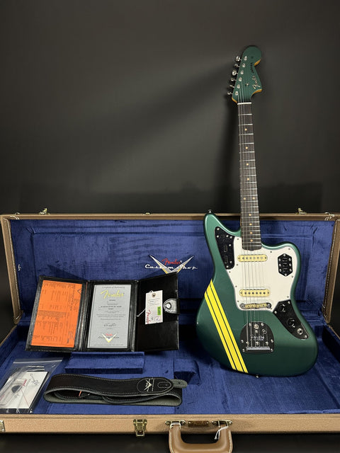 Fender Custom Shop 1962 Jaguar Time Capsule - Aged Sherwood Green Metallic with Graffiti Yellow Competition Stripe -