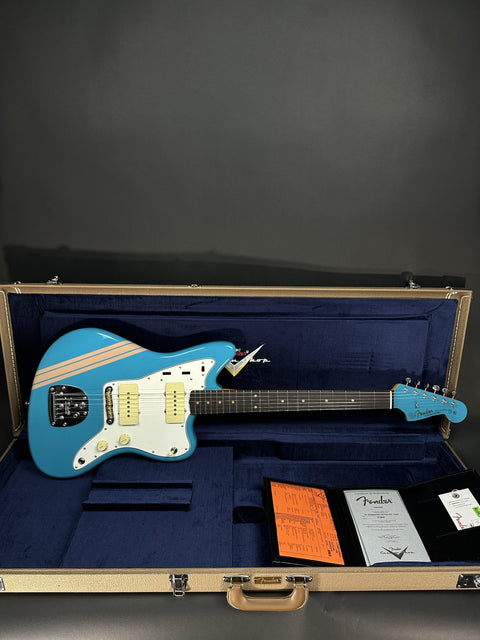 Fender Custom Shop 1962 Jazzmaster Time Capsule Painted Headcap - Taos Turquoise w/ Dirty Shell Pink Competition Stripe -