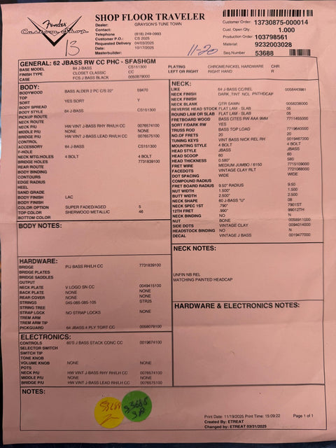 Fender Custom Shop 1962 Jazz Bass Closet Classic - Super Faded Aged Sherwood Green Metallic -