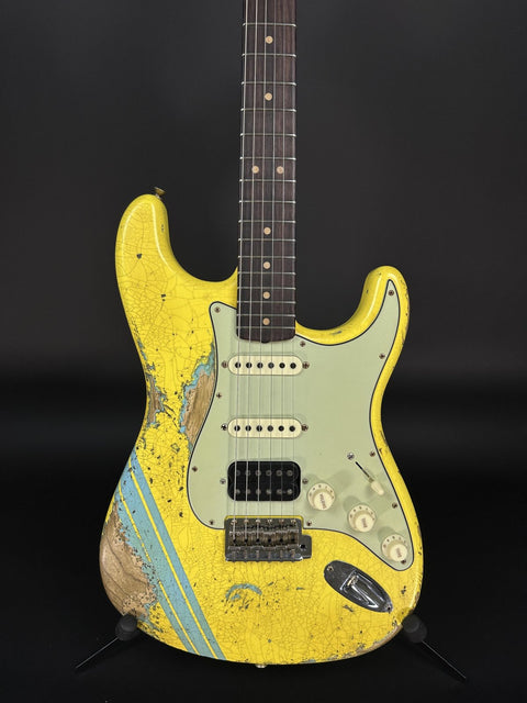 Fender Custom Shop 1963 Stratocaster Super Heavy Relic HSS - Graffiti Yellow w/ Daphne Blue Competition Stripe -