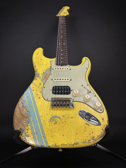 Fender Custom Shop 1963 Stratocaster Super Heavy Relic HSS - Graffiti Yellow w/ Daphne Blue Competition Stripe -