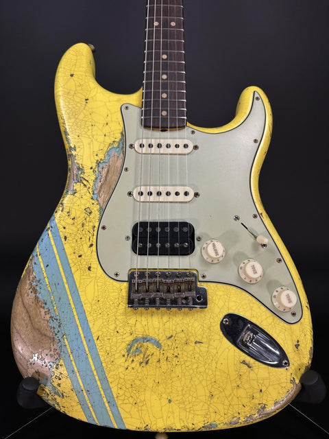 Fender Custom Shop 1963 Stratocaster Super Heavy Relic HSS - Graffiti Yellow w/ Daphne Blue Competition Stripe -
