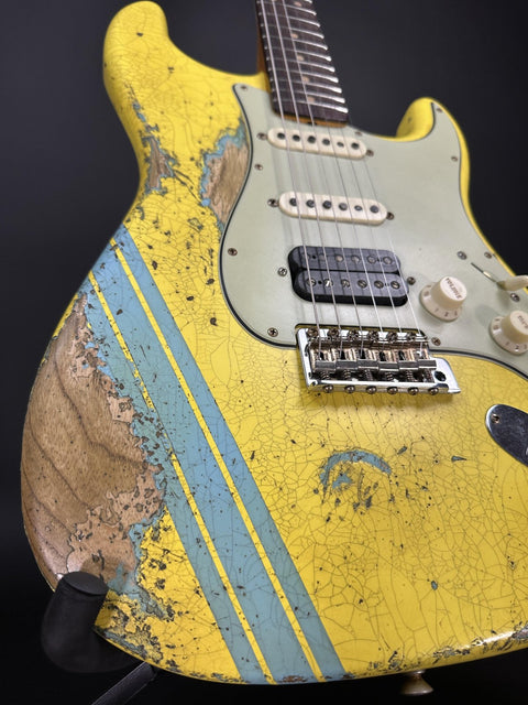 Fender Custom Shop 1963 Stratocaster Super Heavy Relic HSS - Graffiti Yellow w/ Daphne Blue Competition Stripe -
