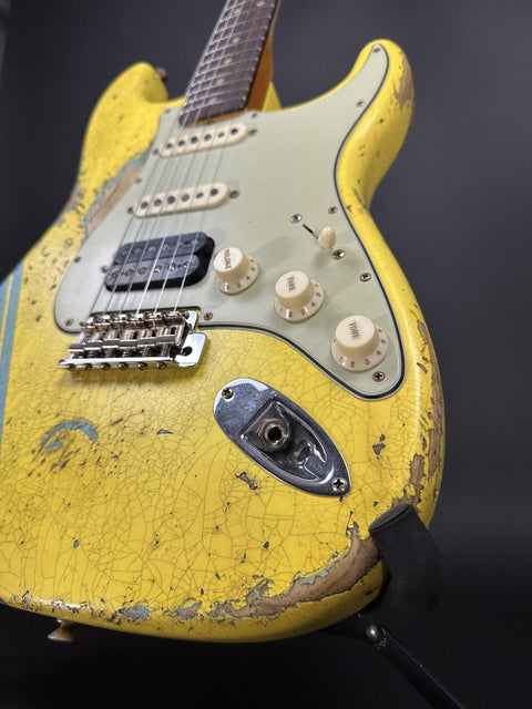Fender Custom Shop 1963 Stratocaster Super Heavy Relic HSS - Graffiti Yellow w/ Daphne Blue Competition Stripe -