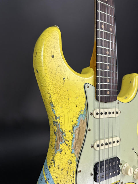 Fender Custom Shop 1963 Stratocaster Super Heavy Relic HSS - Graffiti Yellow w/ Daphne Blue Competition Stripe -