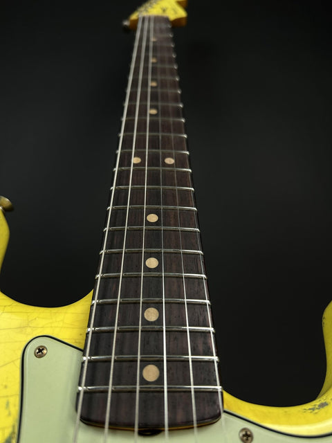Fender Custom Shop 1963 Stratocaster Super Heavy Relic HSS - Graffiti Yellow w/ Daphne Blue Competition Stripe -