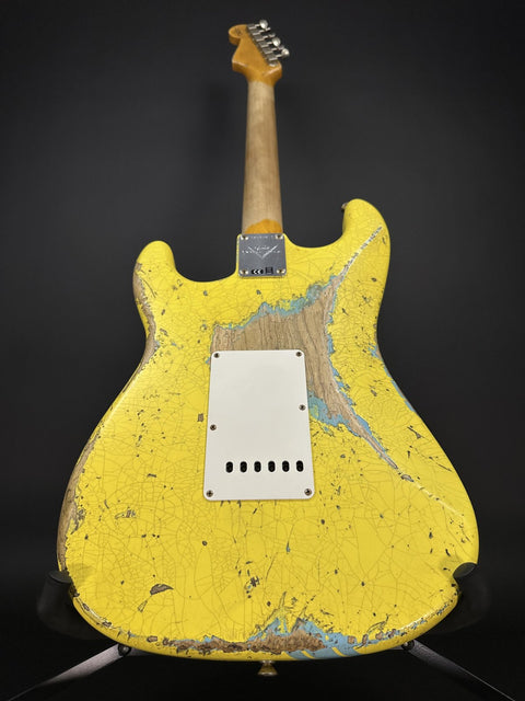 Fender Custom Shop 1963 Stratocaster Super Heavy Relic HSS - Graffiti Yellow w/ Daphne Blue Competition Stripe -