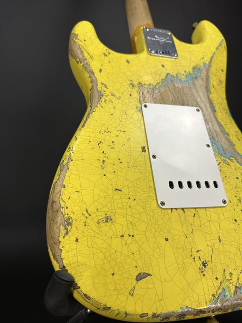 Fender Custom Shop 1963 Stratocaster Super Heavy Relic HSS - Graffiti Yellow w/ Daphne Blue Competition Stripe -