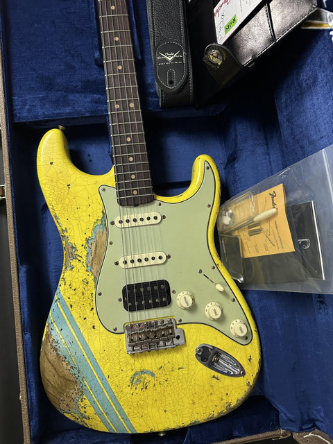 Fender Custom Shop 1963 Stratocaster Super Heavy Relic HSS - Graffiti Yellow w/ Daphne Blue Competition Stripe -