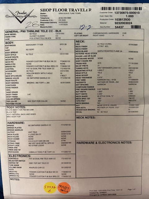 Fender Custom Shop P90 Thinline Telecaster Closet Classic - Black -