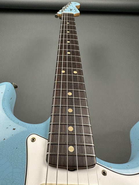 Fender Custom Shop 1963 Stratocaster Heavy Relic HSS - Daphne Blue w/ Orange Competition Stripe - 