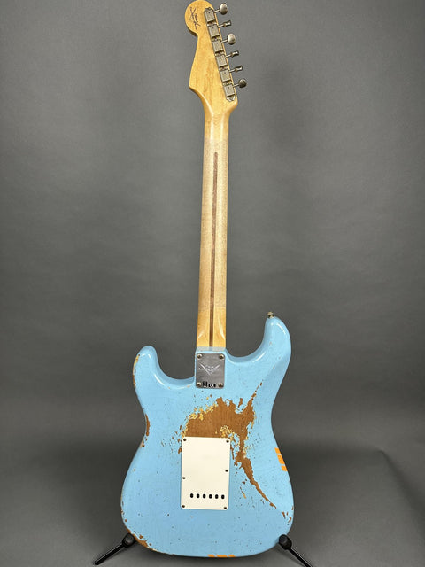 Fender Custom Shop 1963 Stratocaster Heavy Relic HSS - Daphne Blue w/ Orange Competition Stripe - 