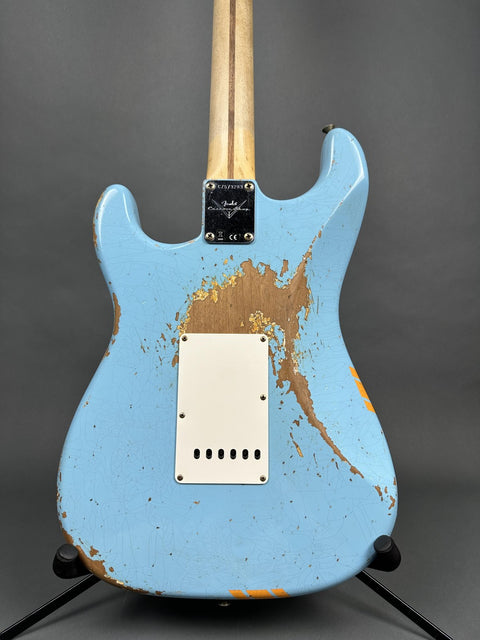 Fender Custom Shop 1963 Stratocaster Heavy Relic HSS - Daphne Blue w/ Orange Competition Stripe - 