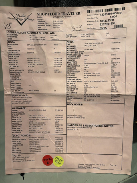 Fender Custom Shop Limited Edition 1954 Stratocaster - White Blonde