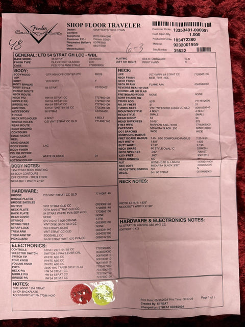 2024 Fender Custom Shop Limited Edition 1954 Stratocaster - White Blonde