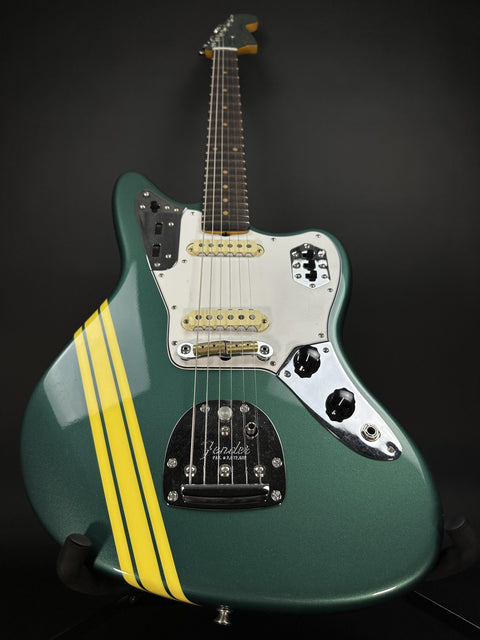 Fender Custom Shop 1962 Jaguar Time Capsule - Aged Sherwood Green Metallic with Graffiti Yellow Competition Stripe -