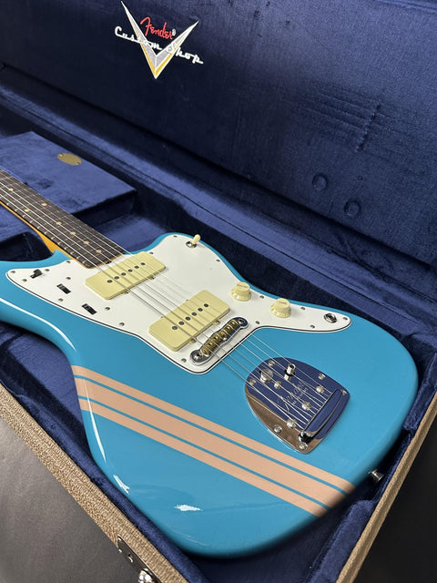 Fender Custom Shop 1962 Jazzmaster Time Capsule Painted Headcap - Taos Turquoise w/ Dirty Shell Pink Competition Stripe -