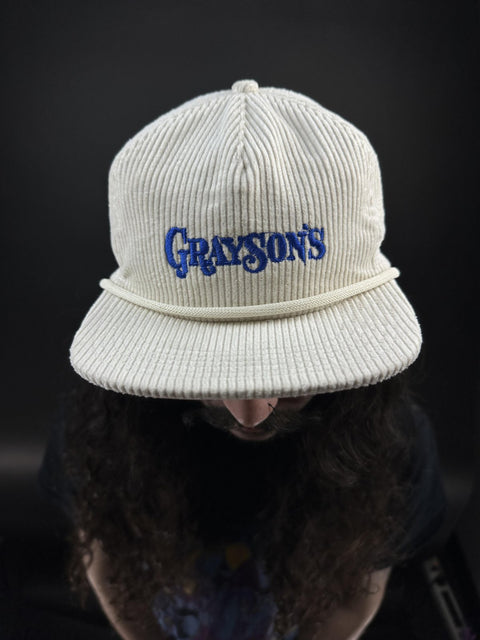 Grayson's Corduroy Hat - Cream w/ Blue Stitching -