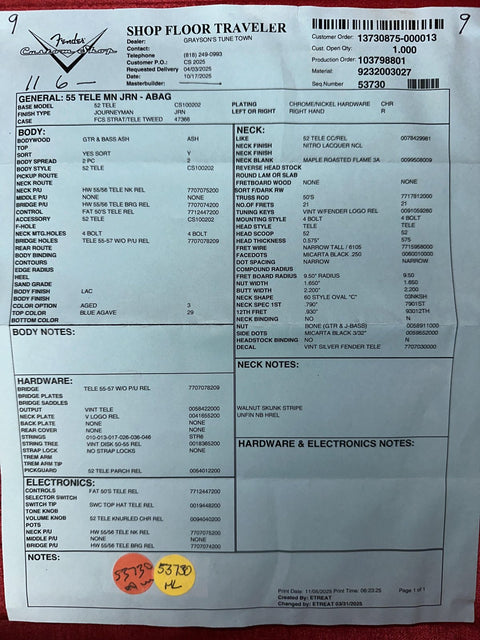 Fender Custom Shop 1955 Telecaster Journeyman Relic - Aged Blue Agave