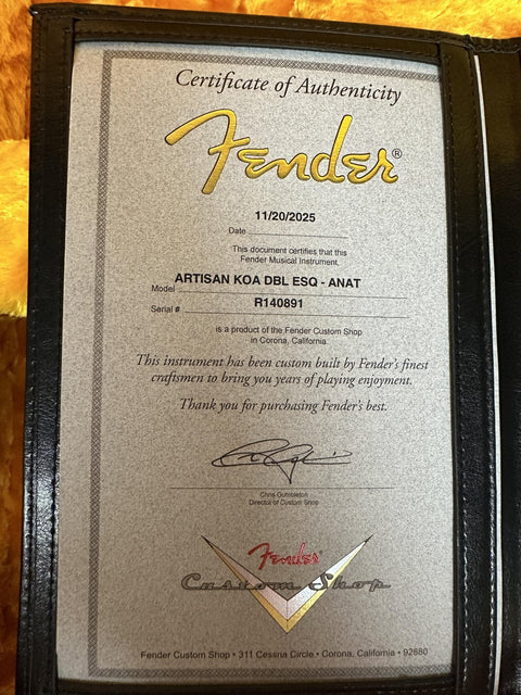 Fender Custom Shop Artisan Koa Double Esquire - Aged Natural