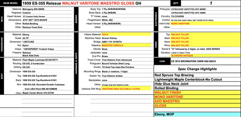 Gibson Made-2-Measure 1959 ES-355 Reissue Walnut Varitone Maestro Gloss w/ Gold Hardware - 