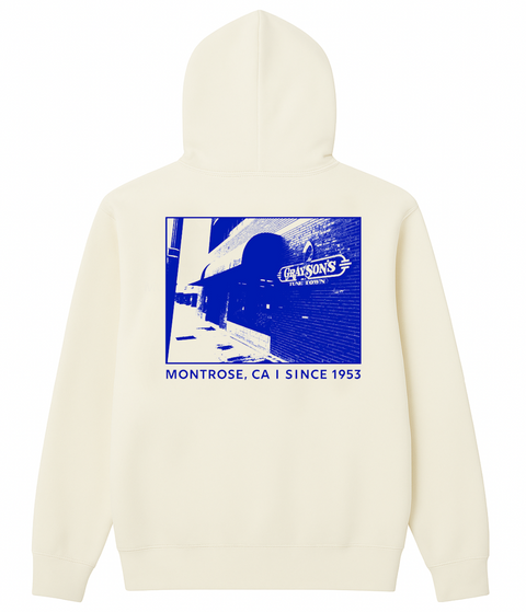 Grayson's Heritage Midweight Hoodie - Cream w/ Back Storefront Graphic -